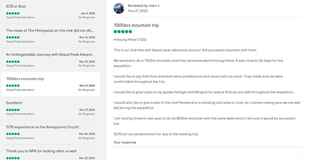 customer review of Nepal Peak Adventure on TripAdvisior
